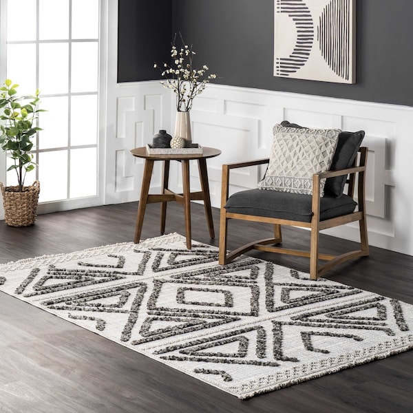Nuloom Eilene Geometric Diamond Tasseled Area Rug 5ft x 8ft KKIO06A-508 - main